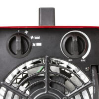 Detailansicht eines Elektroheizgebläse TDS 19 E von Trotec. Drehregler für Gebläse und Heizleistung im Fokus. Heizgerät für schnelle Wärme.