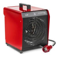 Rotes Elektroheizgebläse TDS 50 E von Trotec mit 9 kW Heizleistung. Ideal für Baustellen und Werkstätten. Robuste und zuverlässige Elektroheizung.
