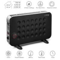 Design-Konvektor TCH-25-E: Schwarzer Konvektor mit abgerundeten Ecken und Bedienfeld. Ideal für Räume bis 24m². Leistungsstufen und Eco-Modus.