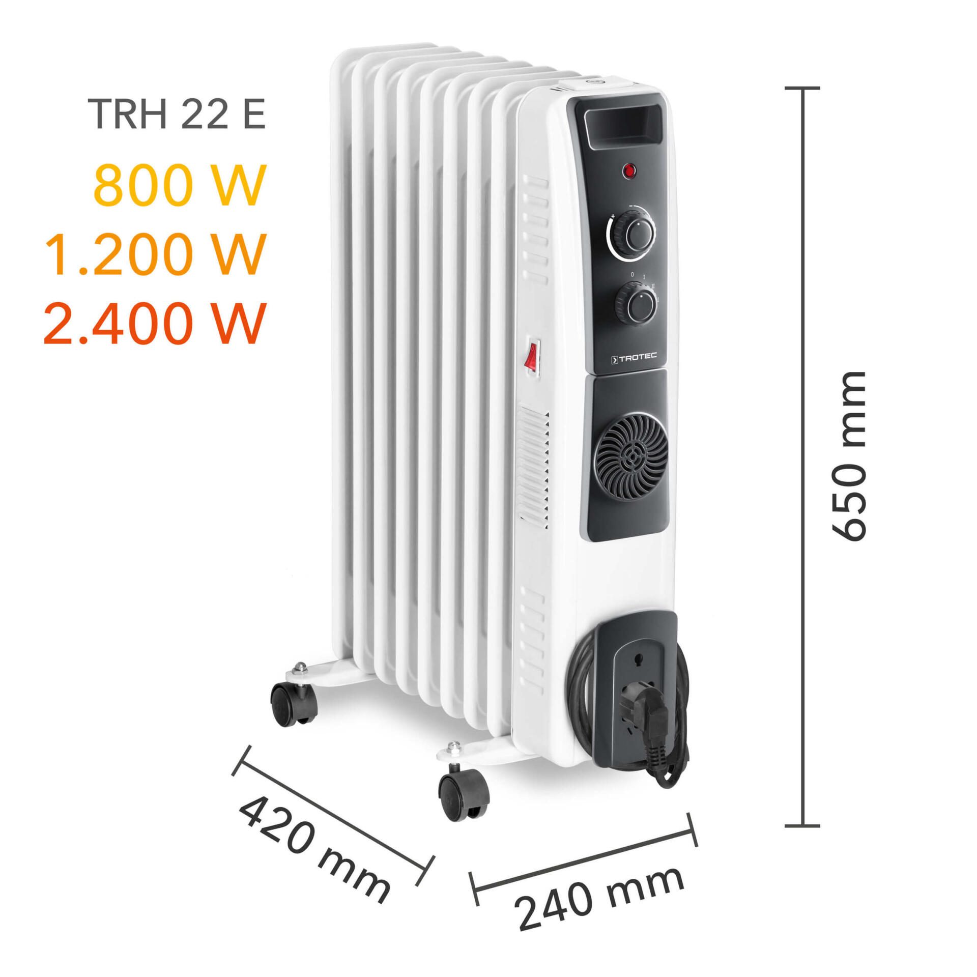 Der Trotec Ölradiator TRH 22 E bietet mobile Wärme. Heizstufen 800W, 1200W, 2400W. Ideal für Zuhause. Heizkörper mit Rollen und kompakter Bauweise.