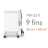 Detailaufnahme eines weißen Lradiator TRH 22 E mit 9 Heizrippen, ideal für Räume bis 25 m²/60 m³. Mobile Heizlösung für Komfort.