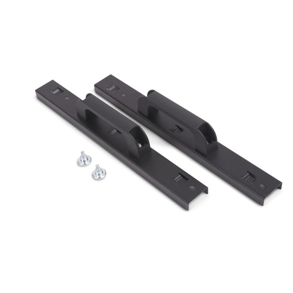 Stapelgriff-Set TIH 650: Zwei schwarze Griffe mit Schrauben. Ideal für Stapelprozesse, ergonomisch und robust. Perfekt für Industrie und Handwerk.