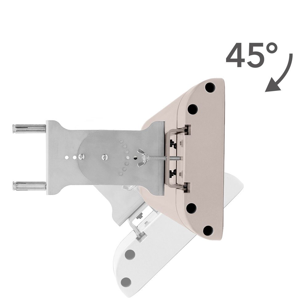 Detailaufnahme eines Dunkelheizstrahler IRD 1200 mit verstellbarer Wandhalterung im 45°-Winkel. Ideal für flexible Wärmeanpassung.