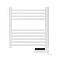 Weißer, elektrischer Handtuchwärmer TWH 300 S von Trotec. Heizkörper mit horizontalen Stangen und digitalem Bedienfeld. Ideal für Bad und Heizung.