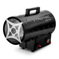 Schwarzes Gasheizgebläse TGH 11 E von TROTEC. Ideal für Baustellen. Kompaktes Design mit Tragegriff. Robuste Bauweise, einfache Bedienung.