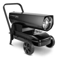 Schwarzes TROTEC IDX 31 D Direkt-Heizgebläse mit Rädern und Griff für Baustellen und Industrie. Leistungsstark und mobil. Heizgerät Detail.