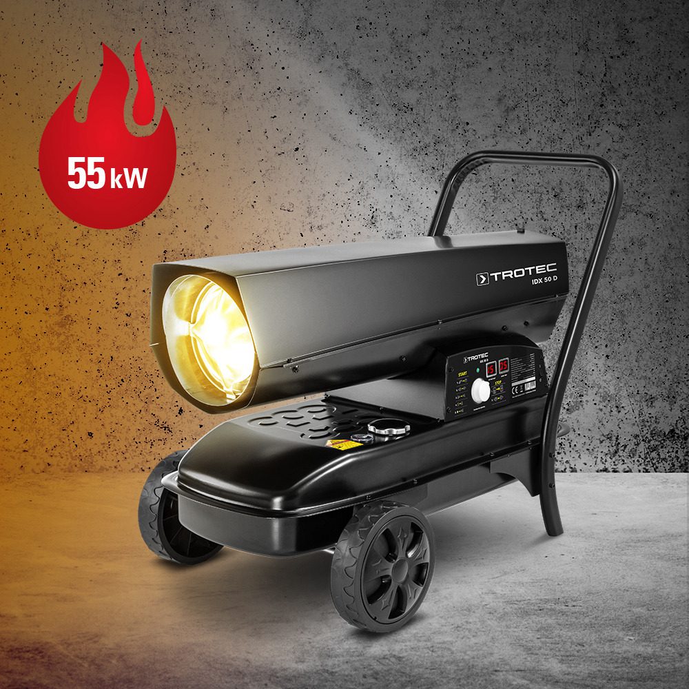 Direkt-Heizgebläse IDX 50 D von Trotec: Ein leistungsstarkes, mobiles Heizgerät für schnelle und effiziente Wärme. Ideal für Baustellen.