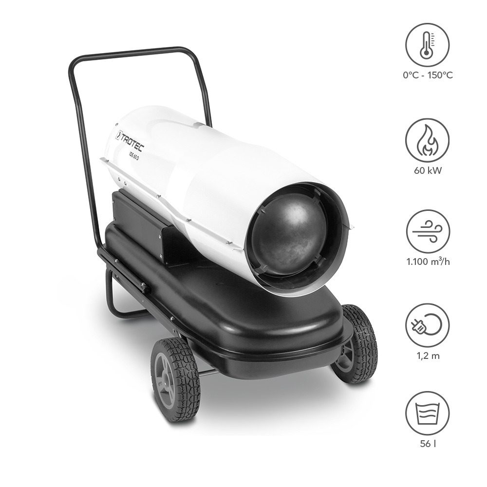 Direkt-Ölheizgebläse IDE 60 D: Mobiles Heizgerät von Trotec für Baustellen & Co. Leistungsstark und effizient. Ideal für schnelle Wärme.