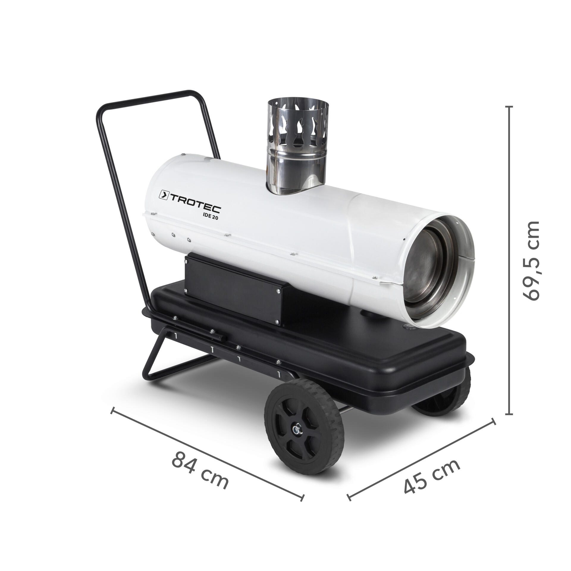 Trotec IDE 20 Ölheizer: Mobile Heizlösung mit Abmessungen 84x45x69,5 cm. Ideal für Baustellen und Gewerbe, robust und leistungsstark. Bild 2.