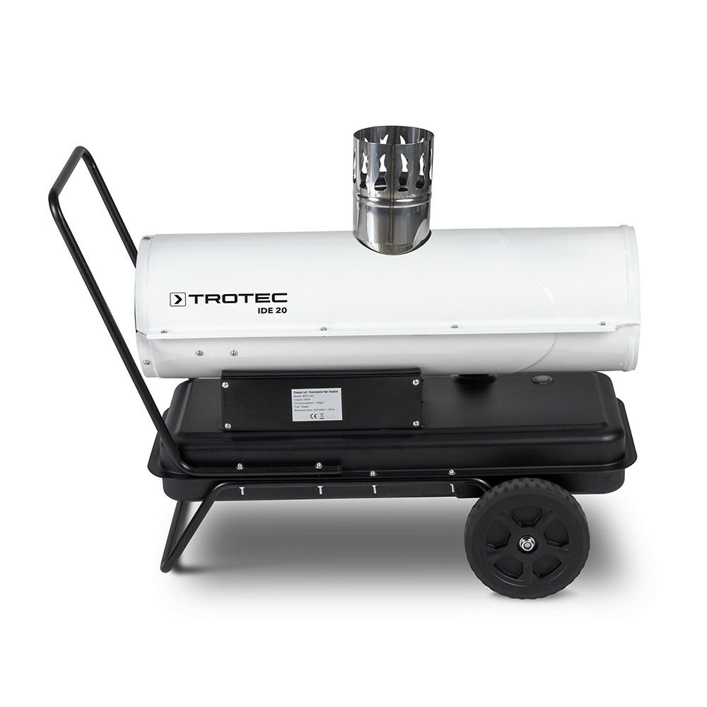 Trotec IDE 20 Ölheizer: Mobiles Heizgerät mit Abgasrohr und Rädern. Ideal für Baustellen und Hallen. Leistungsstark und zuverlässig.