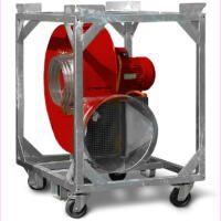 Radialventilator TFV 100 Ex im robusten Stahlrahmen mit Rollen. Ideal zur Belüftung und Entfeuchtung in explosionsgefährdeten Bereichen.