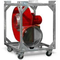 Radialventilator TFV 300 Ex: Robuster Industrieventilator im Metallrahmen mit Rädern. Ideal für explosionsgefährdete Bereiche. Leistungsstark und mobil.