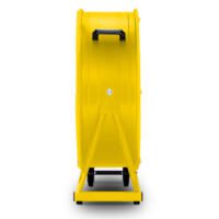 Gelber Trommelventilator TTW 12000 S in Detailansicht. Mobiler Ventilator mit Rädern und Griff für optimale Luftzirkulation. Ideal für Baustellen.