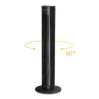 Schwarzer Turmventilator TVE 31 T mit Fernbedienung und 60° Oszillation. Ideal für angenehme Kühlung im Sommer. Innovatives Design, leise.