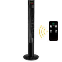 Schwarzer Turmventilator TVE 32 T mit Fernbedienung, 60° Oszillation. Ideal für die Luftkühlung im Sommer. Stilvoll und effizient.