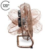 Der Bodenventilator TVM 17 in Kupferoptik zeigt eine 120-Grad-Drehung. Ideal für die stilvolle Belüftung Ihrer Räume. Hochwertig und effizient.
