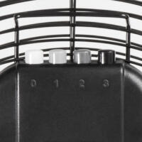 Detailaufnahme des TVM-24-D Bodenventilators: Bedienelemente mit Geschwindigkeitsstufen 0, 1, 2 und 3. Schwarz, robust und leistungsstark.