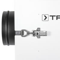 Detailansicht eines Trotec TAC 1500 S Luftreinigers. Fokus auf Verschlussmechanismus und Luftkanal. Ideal für Baustellen und Sanierungen. 123 Zeichen