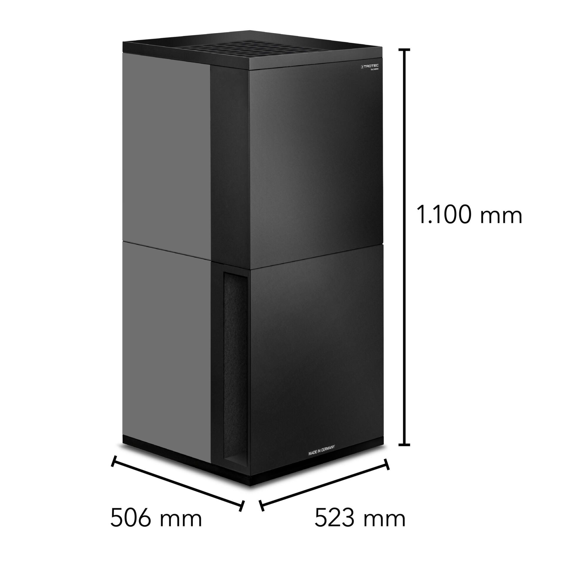 TAC ECO TOWER Luftreiniger: Kompaktes Design, hohe Leistung. Ideal für saubere Raumluft. Abmessungen: 1100mm Höhe, 506mm/523mm Breite. Jetzt entdecken!
