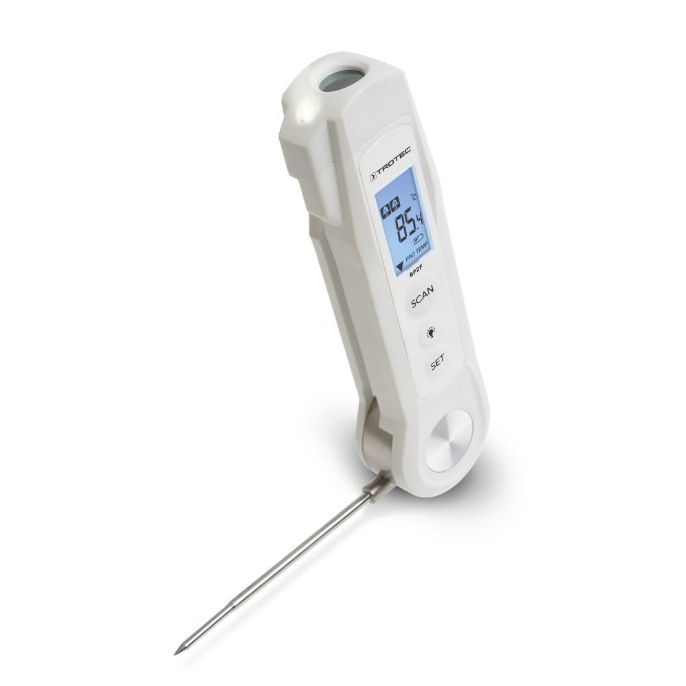 Lebensmittel-Thermometer BP2F: Weißes digitales Thermometer mit Sonde zur präzisen Temperaturmessung. Ideal für Küche und Gastronomie.