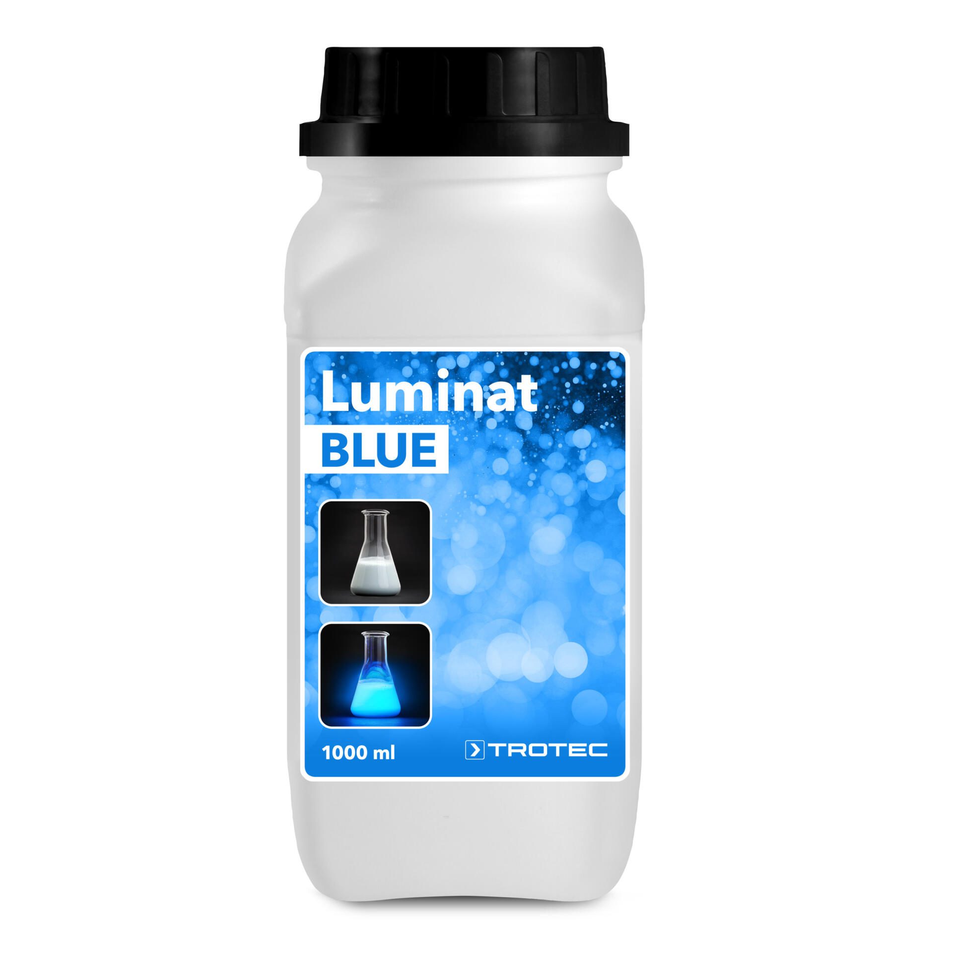 Luminat Blue 1L Flasche: Blaue Flüssigkeit für Analyse. Das Produkt 3510012010_Luminat-Blue-1L ist ein Laborbedarf von Trotec.