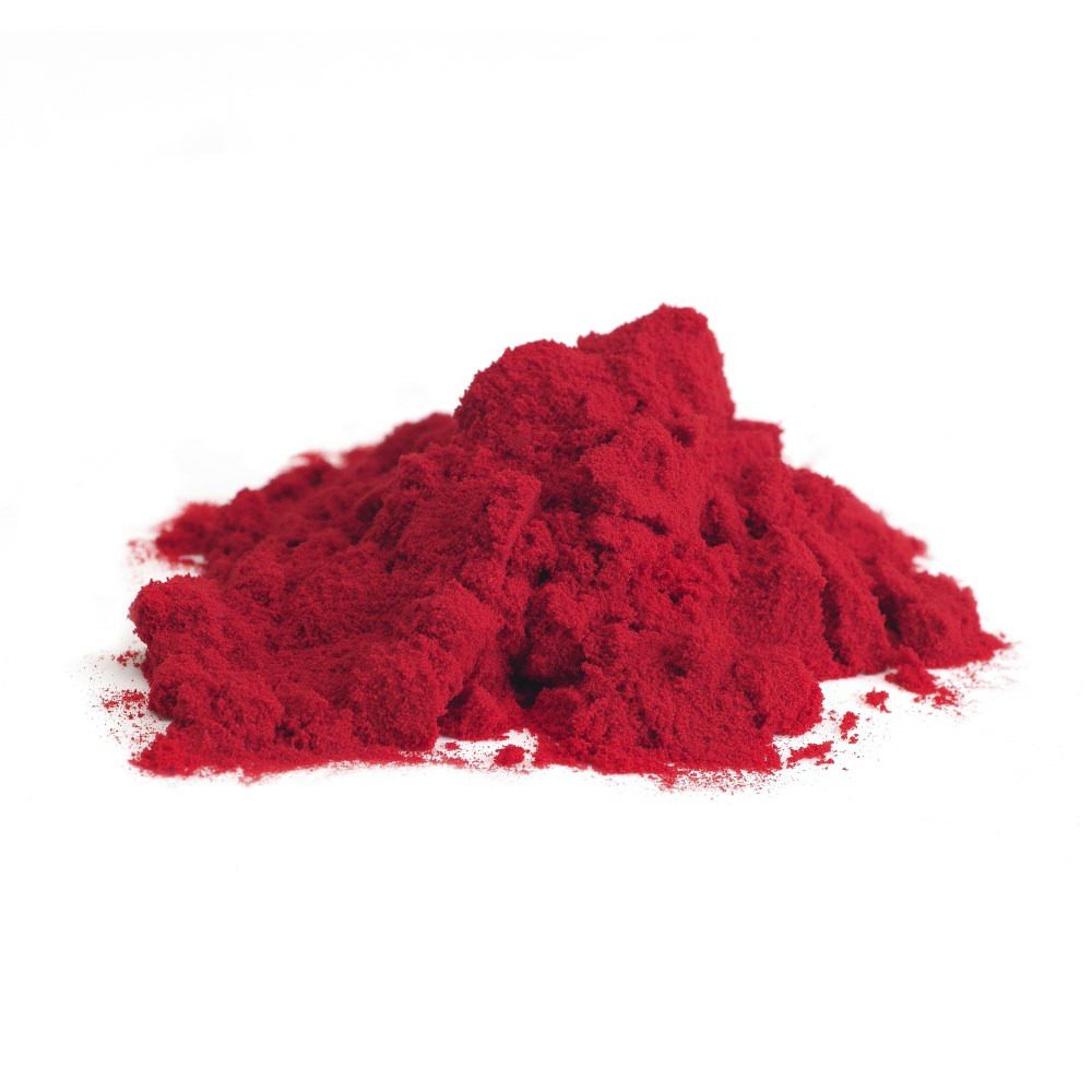 Natürliches Farbmittel Rot PureRubin: Pulverförmiges, strahlend rotes Farbmittel, ideal für natürliche Färbung, 200g Packung. Bild zeigt Detailansicht.