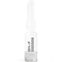 Kalibrierampulle 35% rF: Detailaufnahme einer klaren Glasampulle mit Flüssigkeit, beschriftet mit '35% rF' und der Nummer '20203008'.