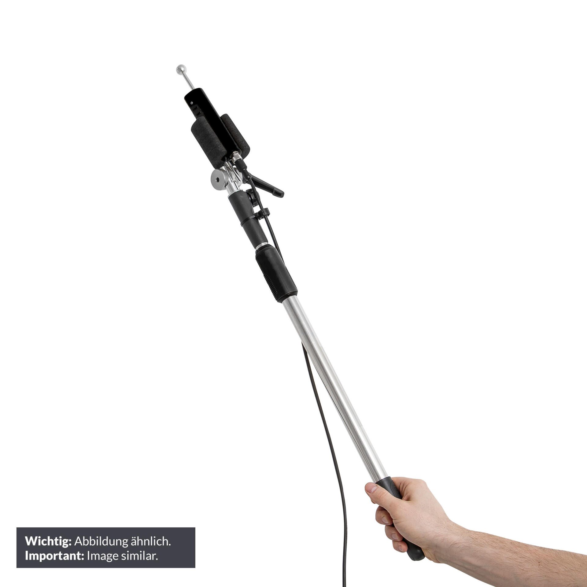 Verlängerungsstab für Sensoren T3000: Detailaufnahme eines Teleskopstabs mit Sensorhalterung, ideal für schwer zugängliche Messpunkte. Robust und präzise.