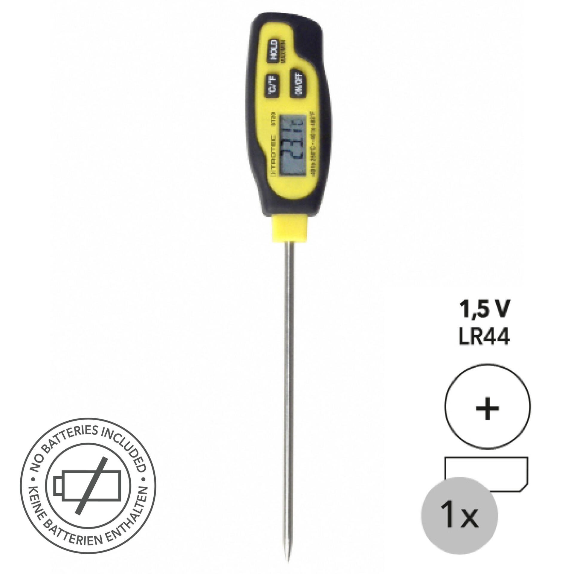 Einstechthermometer BT20 von Trotec: Digitales Thermometer mit langer Messspitze zur Temperaturmessung. Ideal für Lebensmittel. Keine Batterien.
