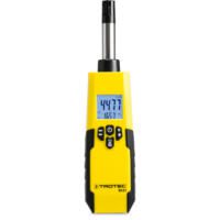 Thermohygrometer BC21: Gelbes Messgerät mit Display zeigt Temperatur und Luftfeuchtigkeit an. Ideal für präzise Messungen im Innenbereich.