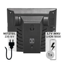 Rückansicht CO2-Luftqualitätsdatenlogger BZ30: Details zu Netzteil, Akku und RoHS-Konformität des Messgeräts für Raumluftqualität.