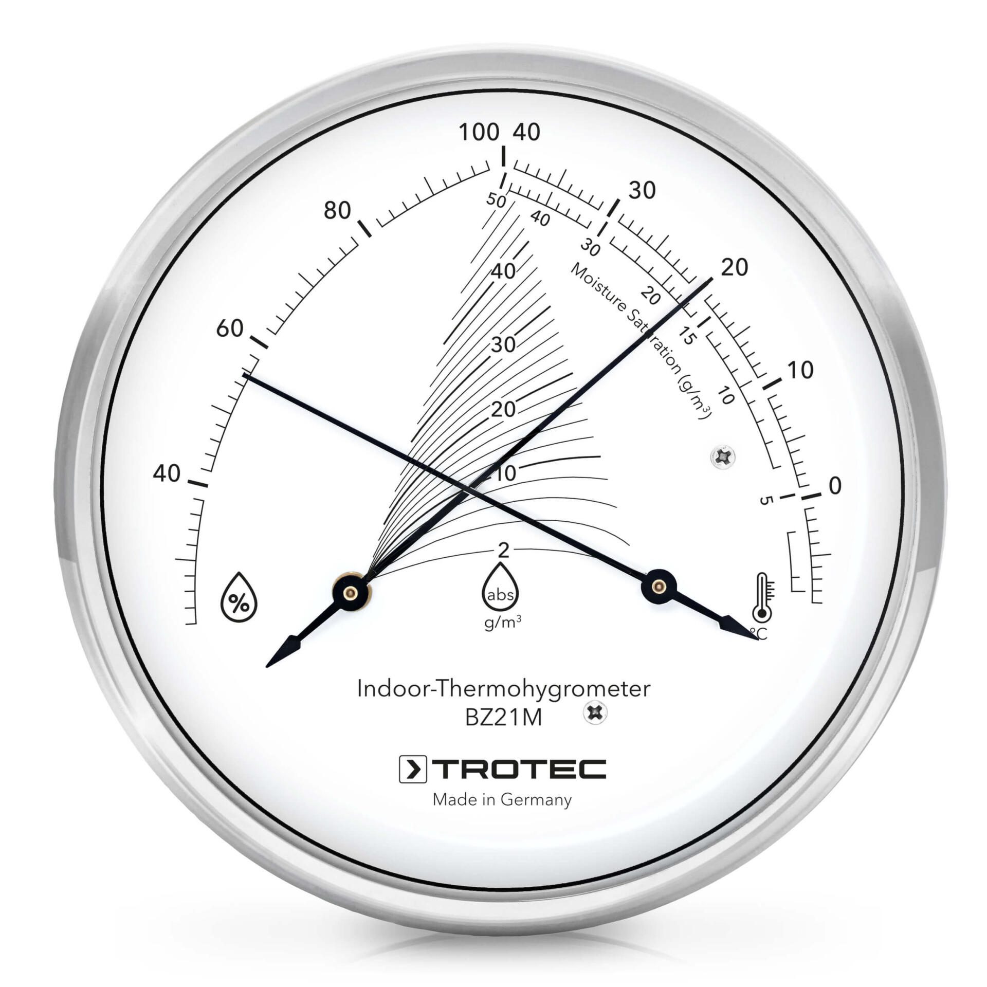 Design-Thermohygrometer BZ21M: Präzises Messgerät für Temperatur und Luftfeuchtigkeit. Ideal zur Überwachung des Raumklimas. Made in Germany.