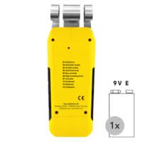 Feuchtemessgerät BM40: Gelbes Gerät zur Feuchtigkeitsmessung mit Elektroden und Anzeige verschiedener Materialien. Ideal für Baufeuchte.