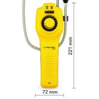 Gasdetektor BG30 im Detail: Gelbes Gehäuse mit Messsonde, Anzeigen für Bereitschaft und Alarm. Ideal zur Lecksuche. Gasdetektoren von Trotec.
