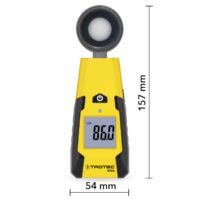 Gelbes Luxmeter BF06 von Trotec zur Lichtmessung. Das Messgerät zeigt 86.0 Lux an. Ideal für professionelle Lichtstärke Messungen.