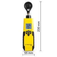HCHO/TVOC Messgerät BQ16: Gelbes Messgerät zur Bestimmung von Formaldehyd- und VOC-Konzentrationen. Anzeige mit Messwerten und Tasten.