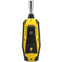 Detailaufnahme Mini-Partikelmessgerät BQ21. Gelb-schwarzes Design, Präzisionsinstrument zur Luftqualitätsmessung. Kompaktes Messgerät. 123 Zeichen