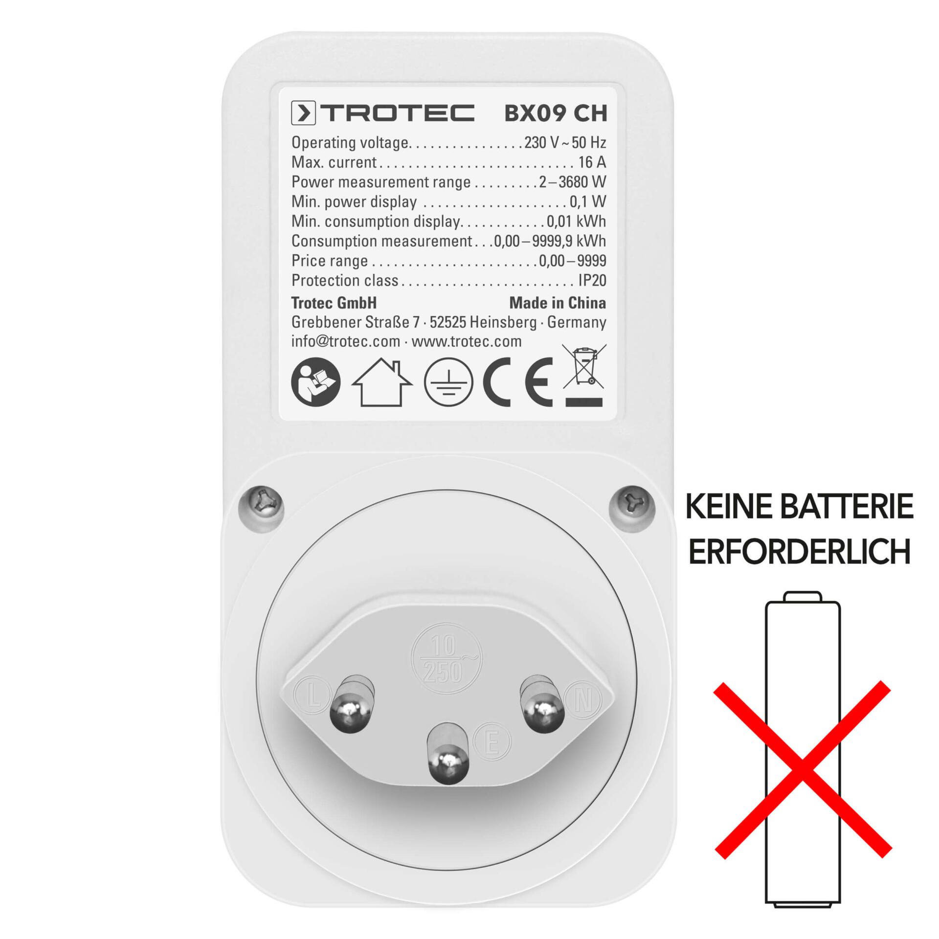 Energiekosten-Messgerät BX09 CH: Stecker-Typ J zur präzisen Messung des Stromverbrauchs. Ideal zur Analyse Ihrer Energiekosten. Keine Batterie.