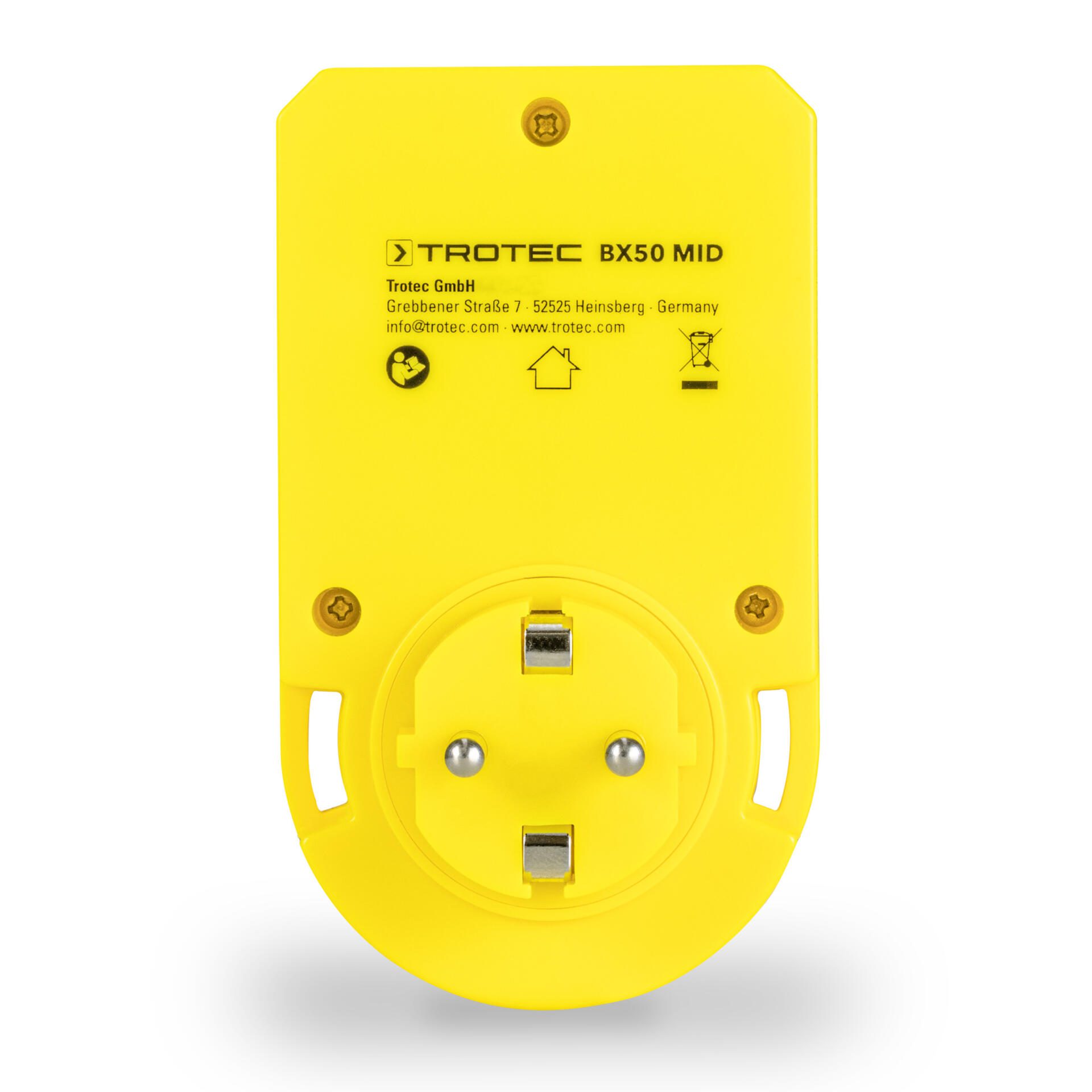 Gelbes Energieverbrauchsmessgerät BX50-MID von Trotec zur präzisen Messung des Stromverbrauchs. Ideal für die Kostenkontrolle.