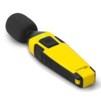 Gelbes BS30WP Schallpegel-Messgerät mit App-Sensoren zur Smartphone-Bedienung für präzise Lärmmessung. Ideal für Innen & Außen. Trotec.