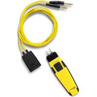 Das Bild zeigt eine BM22WP Adapterkappe von Trotec, gelb, mit Kabel und Stecker auf weißem Hintergrund. Feuchtigkeitsmessgerät Zubehör.