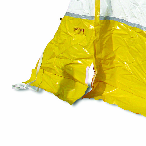 Detailansicht Arbeitszelt 180 TE: Gelb-weißes Zelt mit Steildach. Ideal für Baustellen & Montage. Robust, wetterfest, schnell aufgebaut.