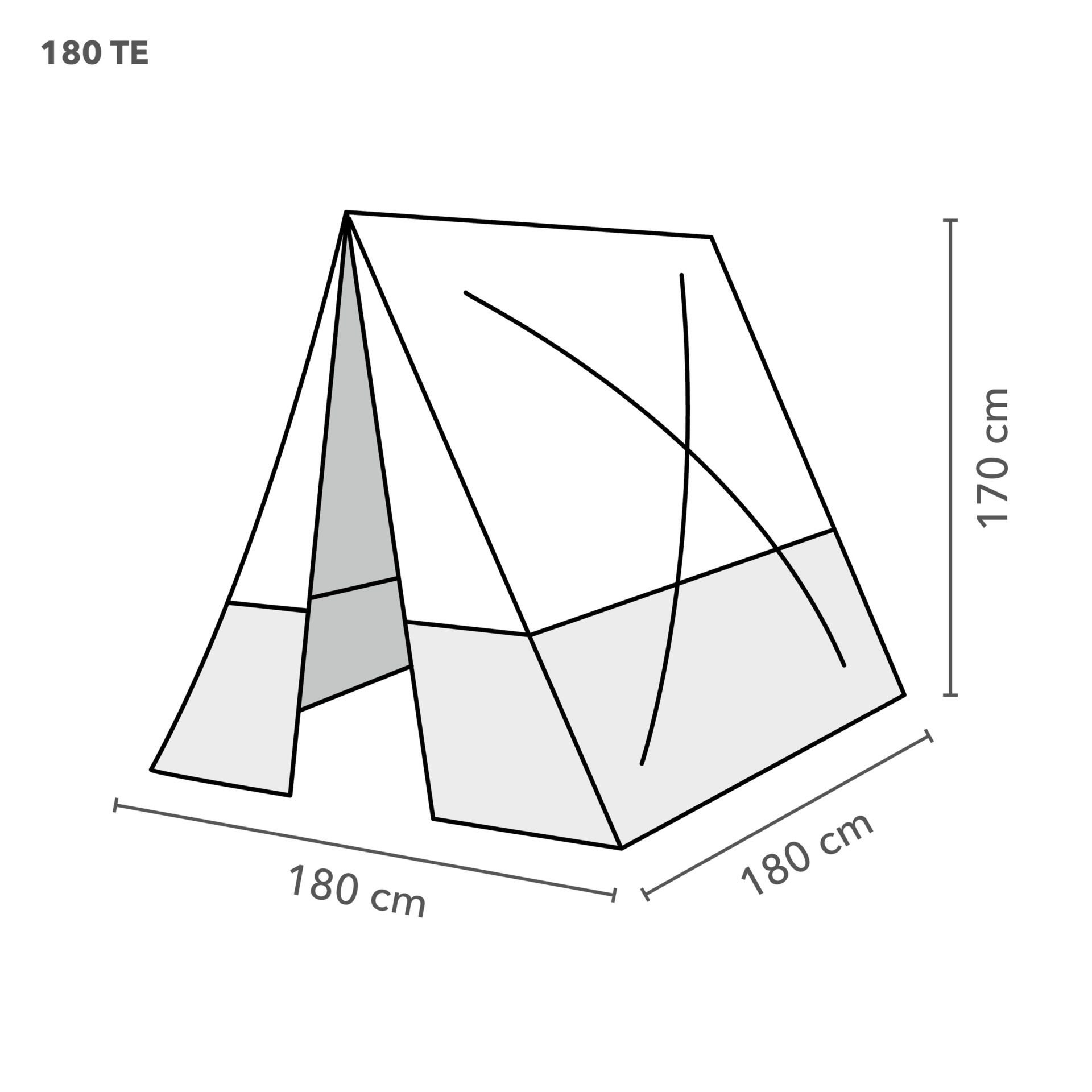 Arbeitszelt 180 TE mit Steildach in Blau: Illustration zeigt Maße 180x180x170 cm. Ideal für Baustellen & Montage. Robustes Arbeitszelt.