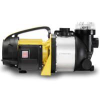 Trotec Gartenpumpe TGP 1005 ESF mit Filter: Gelb-schwarze Gartenpumpe mit silbernem Filtergehäuse, ideal für die Gartenbewässerung.