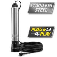 Edelstahl Tiefbrunnenpumpe TDP 370 E: Robuste Tauchpumpe für Brunnen, Zisternen. Plug & Play Installation, zuverlässige Wasserförderung.