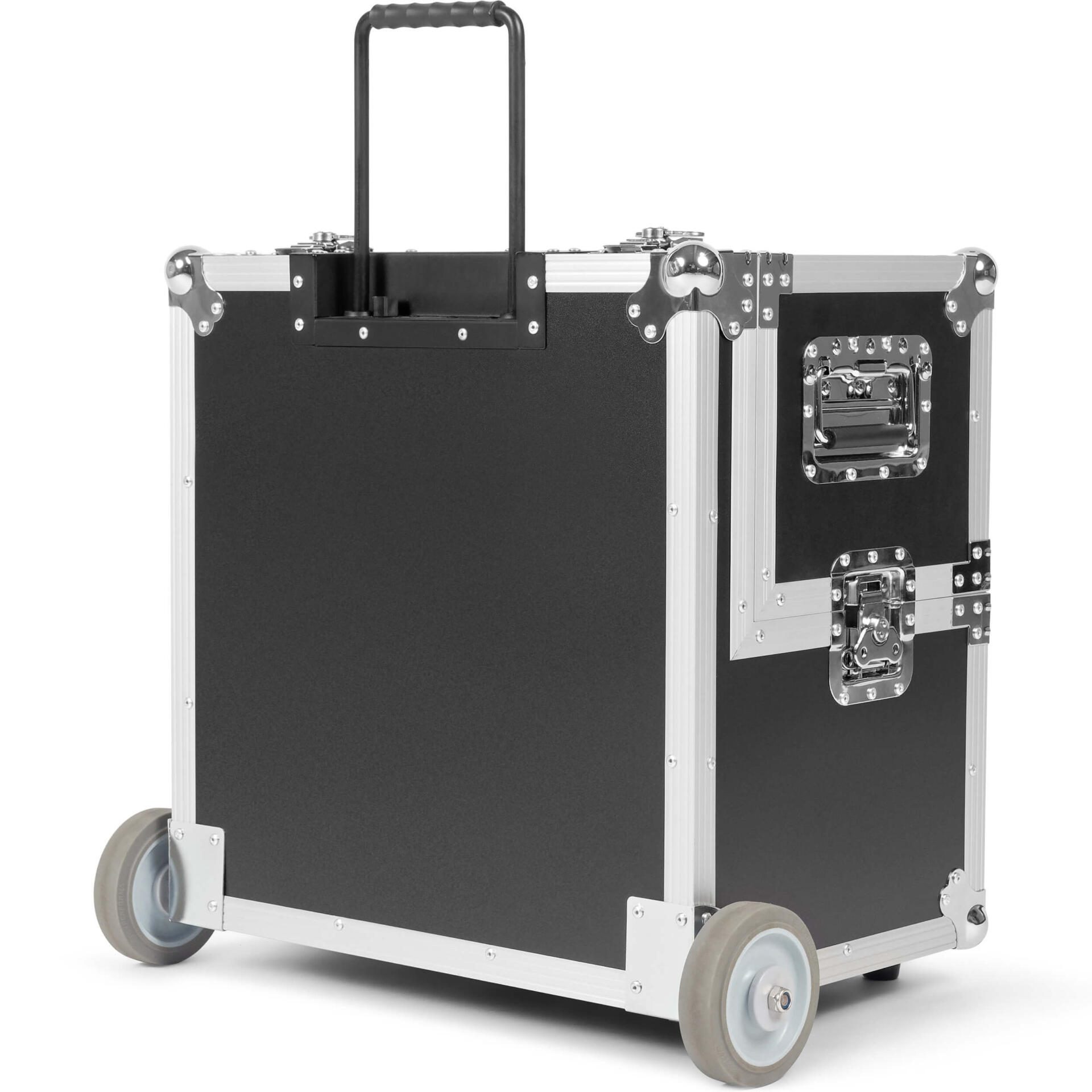 Schwarzer Transportkoffer FS200 mit Rollen und Griff, ideal für den sicheren Transport von Equipment. Robuste Bauweise. FS200 Transportkoffer.