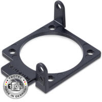 Schwarze PlugSafe Unterlegplatte für Einbausteckdosen von Trotec. Quadratische Form mit runder Aussparung. Made in Germany Qualität. 124 Zeichen