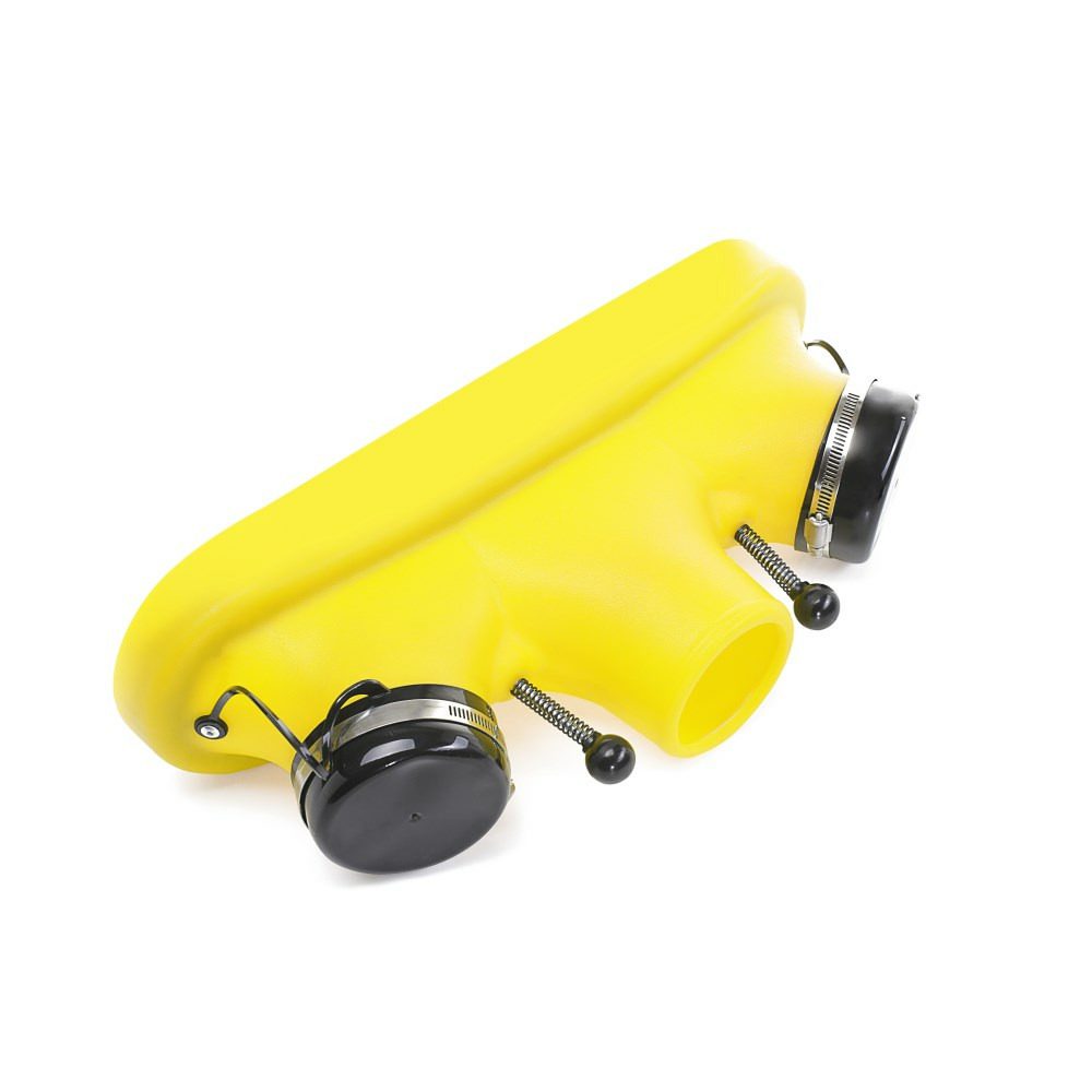 Gelber Vorsatz-3er-Verteiler TFV 30 S im Detail. Ideal für effiziente Luftverteilung und Trocknung. Robuste Bauweise für professionellen Einsatz.