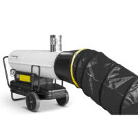 Schlauchanschlussstutzen IDE-Serie: Detailaufnahme eines Trotec Heizgeräts mit angeschlossenem Schlauch für optimierte Luftverteilung.