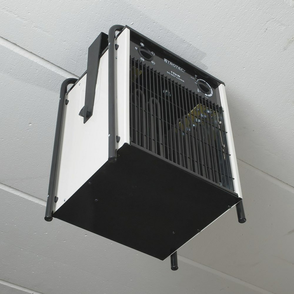 TDS 50/75 Wand- und Deckenhalterung: Elektroheizer an der Decke montiert. Ideal für schnelle, flexible Wärme. Robuste Bauweise, einfache Installation.